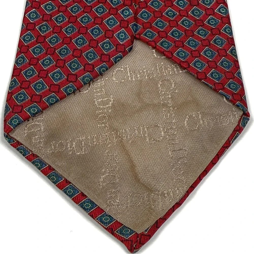 Christian Dior‎ Men's Red Geometric Pattern Silk Necktie Business Casual
